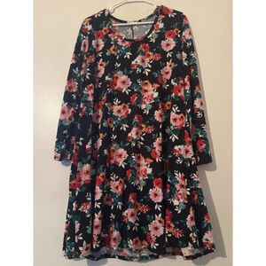 PINC Women’s Black Floral Long Sleeve Fit & Flare Mini Dress L/XL